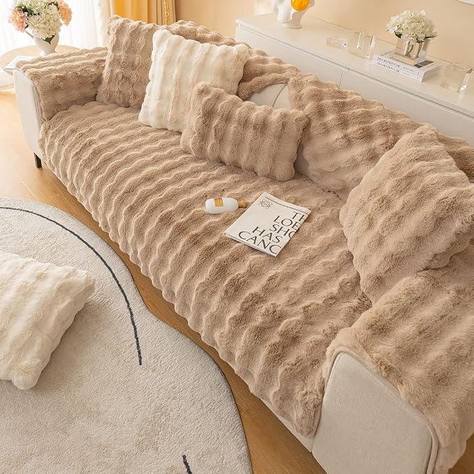 Faux Fur Couch Covers for Sofa Thick Fuzzy Sofa Covers for Dogs | Soft Warm Couch Cover Shaggy Fuzzy Sectional Sofa Cover Non-Slip Plush Sofa Slipcover Furniture Protector - Image 5
