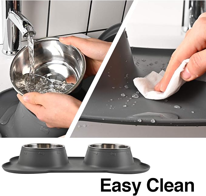 Dog Bowls 2 Stainless Steel Bowl for Pet Water and Food Feeder with Non Spill Skid Resistant Silicone Mat for Pets Puppy Small Medium Cats Dogs - Image 5