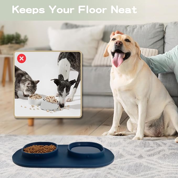 Dog Food Bowls Pet Bowls & Dog Water Bowls with No-Spill and Non-Skid, Feeder Bowls with Dog Bowl Mat for Small Medium Large Size Dogs Cats Puppy Pets, Dog Dishes (Blue) - Image 3