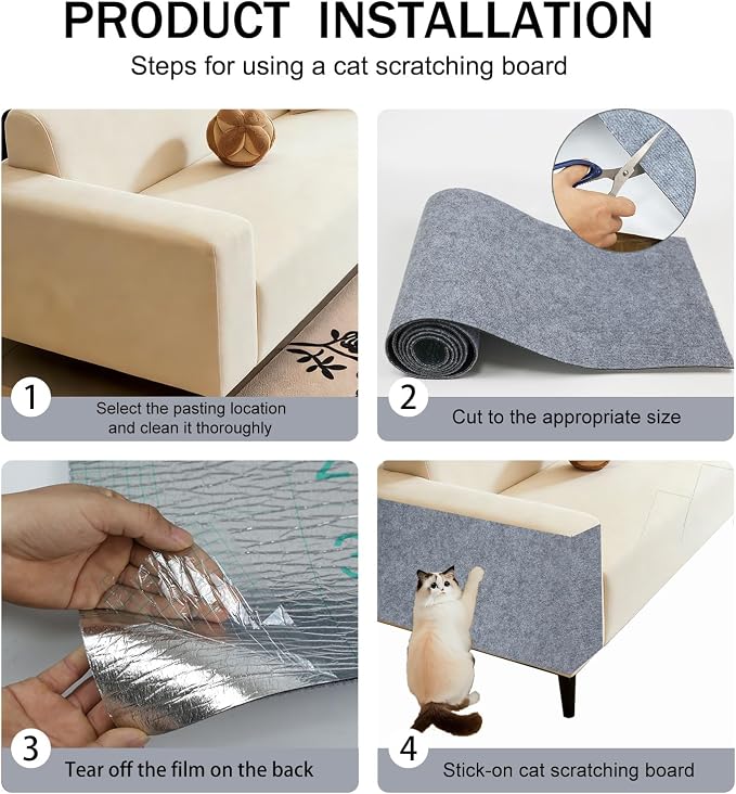 78.8"x15.8" Cat Scratch Furniture Protector,Light Grey Adhesive Cat Scratching Mat,DIY Cat Scratch Protection Pad for Couch, Bed，Carpet，Door & Cat Scratching Post(Light Grey) - Image 2