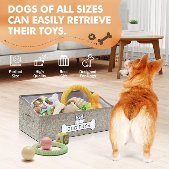 Dog Toy Basket, Specially Designed for Dog Toy Storage, Collapsible Dog Toy Box with Handle，Perfect for Storing Pet Toys and Accessories (Pink) - Image 3