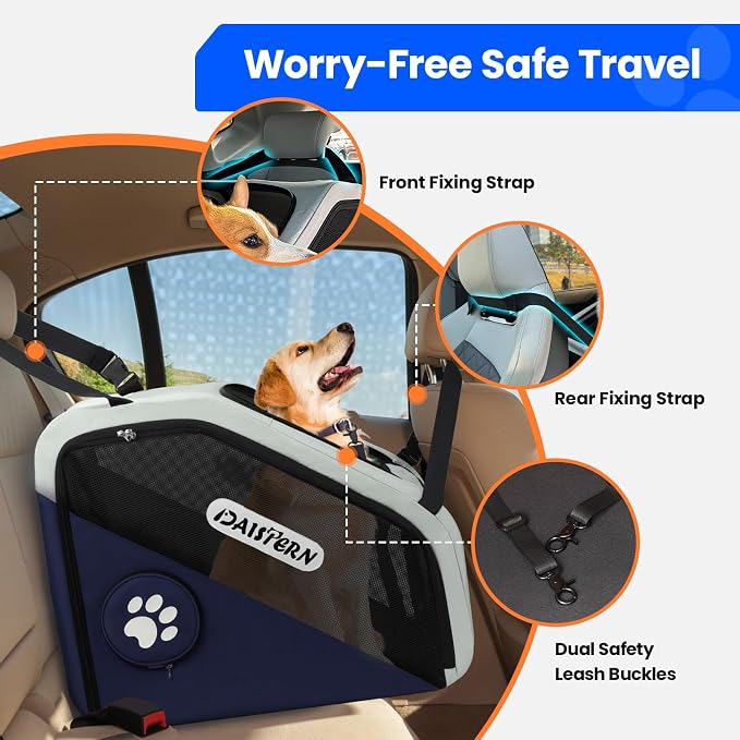 Collapsible Car Travel Crate for Small and Medium Dogs | 360° Air Flow, Heavy-Duty Metal Frame, Mesh Windows, Feeding/Comfort Access for Backseat - Image 7