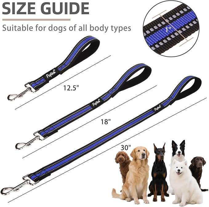 PUPTECK Reflective Short Dog Leashes 3 Pack for Walking and Training | Heavy Duty Clip with Soft Padded Handle for Medium Large Dogs Traffic Control - Image 2