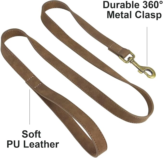 Didog PU Leather Dog Leash for Small Dogs, 5/8in x 4ft, Brown | Soft Grip Full Control, Easy Clean, Metal D-ring for Poop Bag Holder, Tangle-Free 360° Swivel Clasp, for Walking & Training - Image 3