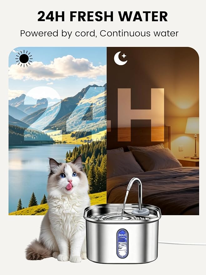 Stainless Steel Cat Water Fountain for Cats Indoor 3.2L 108oz BPA-Free S304 | 20dB Super quiet pump with 1.5m cable, Faucet style, 6-layer effective cat fountain filter, Metal cat Fountain for drinking - Image 8