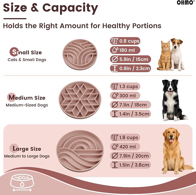 OHMO Slow Feeder Dog Bowl, 7.9" Lick Mat for Dogs, Sunrise, Coral | Cat Slow Feeder Bowl, Anti Choking, Enrichment Toys, Easy Clean BPA-Free Silicone Feeding Bowl, Boredom and Anxiety Reducer - Image 3