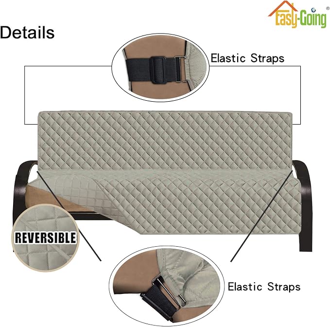 Easy-Going Reversible Couch Cover, Large Futon Sofa, Beige/Beige | Machine Washable Slipcover For Dogs, Water Resistant Furniture Mat For Living Room, Non-Slip Sofa Cover, Pet Friendly - Image 3