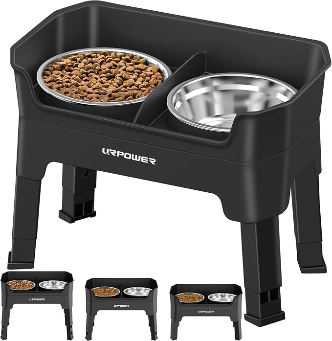 URPOWER Elevated Dog Bowls, 3-in-1 Double Deck Raised Dog Bowl Stand | 4 Height Adjustable Raised Stand with 2 Stainless Steel Food Bowls & Licking Plate for Small, Medium & Large Dogs by URPOWER