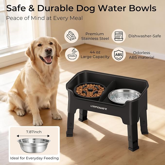 URPOWER Mess Proof Elevated Dog Bowls, Slow Feeder with Splash Guard | No Spill Water Bowl, Slow Feeder Dog Bowls, Non-Slip Food and Water Bowl Set for Small, Medium & Large Dogs - Image 5