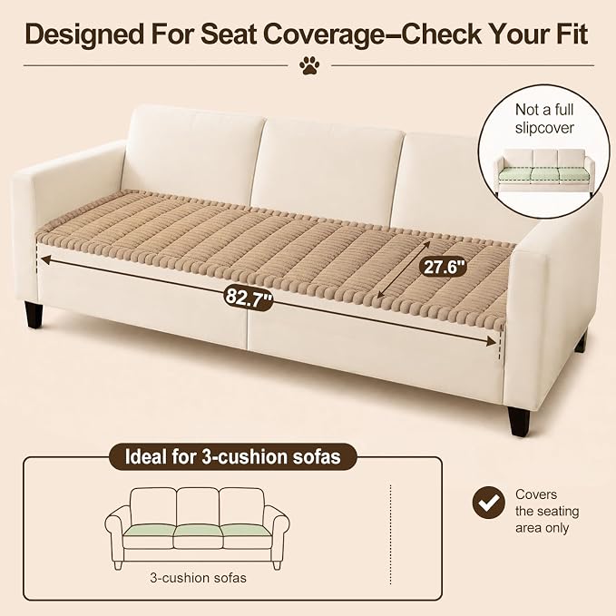 decorUhome Couch Cover for Dogs, Non Slip Fuzzy Thick Pet Sofa Protector | Pet Friendly, Machine Washable, Fits 3-Cushion Sofa, Protects Against Pet Hair & Daily Messes, Khaki, 27.6" x 82.7" - Image 10