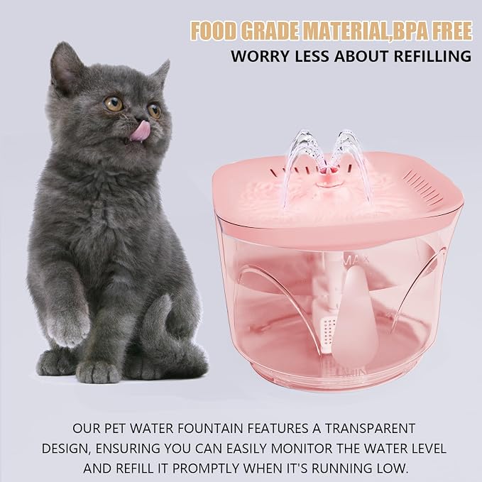 Cat Water Fountain, 2.4L/2.5QT Capacity, Pink | Ultra Silent Pet Drinking Fountain for Cats and Small Dogs, Indoor Water Fountain, with Replacement Filters - Image 5