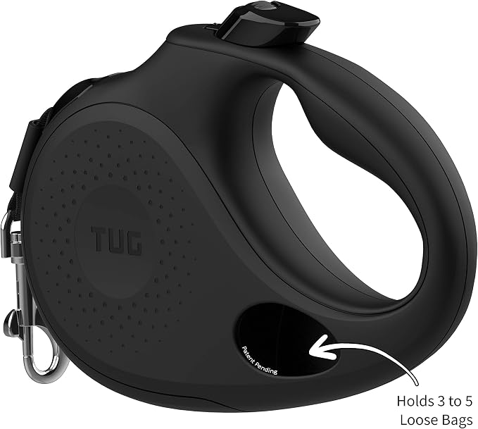TUG Oval 360° Tangle-Free Retractable Dog Leash with Integrated Waste Bag Dispenser (Small, Black) - Image 2