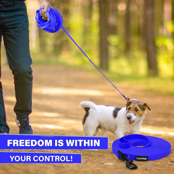 Waterproof Long Line Dog Leash, Padded Handle, 30 ft, Blue | Soft PVC-coated webbing with 360° swivel carabiner for swimming, tracking and rainy walks - Image 7