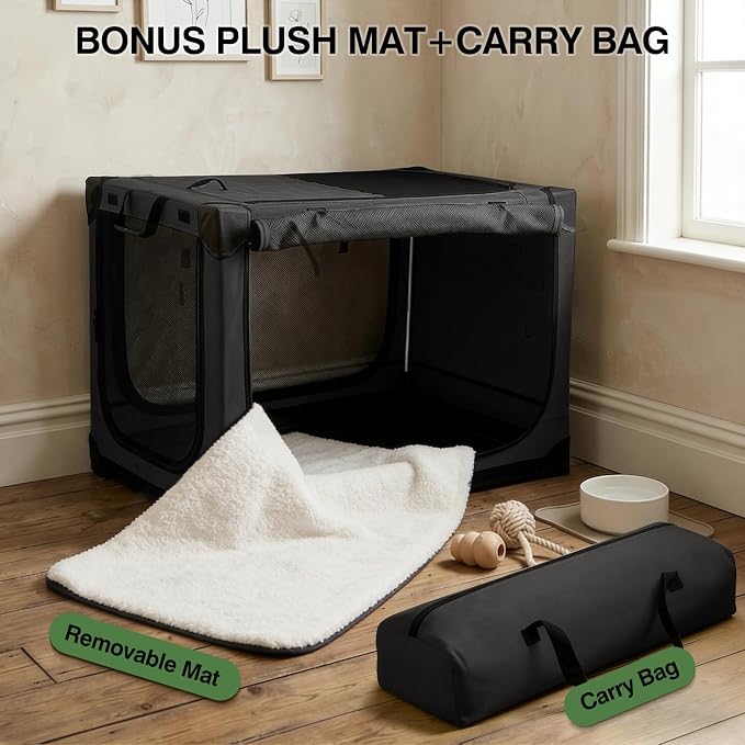 Veraste 42" Soft Collapsible Travel Dog Crate for Large Dogs,Black | 4-Door Foldable Travel Crate,breathable mesh, foldable with storage bag - Image 5