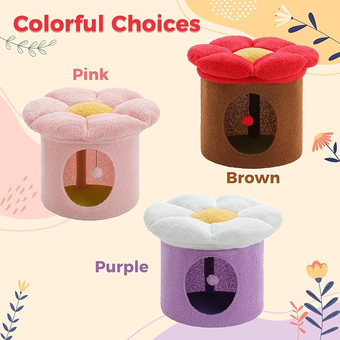 PETEPELA 20" Cute Cat Tree House with Removable Flower Bed, Pink | Small Cute Cat Tree House with Removable Flower Cat Bed, Cat Hideaway, Indoor Cat House Condo, Cat Accessories - Image 6