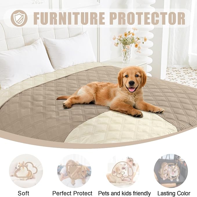 Smiry Waterproof Reversible Pet Couch Covers for Dogs | Pet Friendly, Soft Fabric, Washable Sofa Furniture Protector for Dogs Cat Kids, Checkered (30"x70", Taupe/Beige) - Image 8