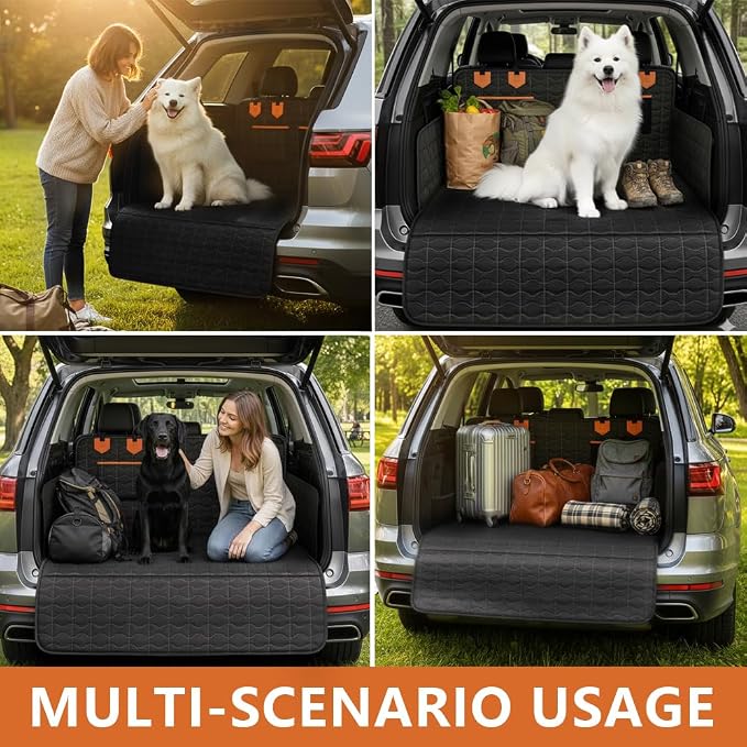 SUV Liner for Dogs, Waterproof Dog Trunk Cover with Bumper Flap Protector, PU Large Size Universal Fit, Black - Image 6