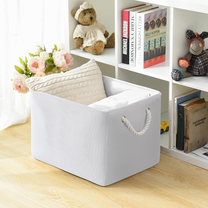 TheWarmHome Organization and Storage Basket for Shelves - Extra Jumbo 3 Pack 20.5x15.8x13.8 inch Cube Storage Bins for Toy Closet Box Home Organizer Gift (White) - Image 2