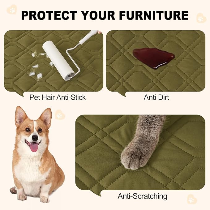 Smiry Reversible Waterproof Pet Couch Covers for Sofa | Washable Dog Couch Sofa Covers, Water Resistant Furniture Protector Slipcover, Geometric (82"x82", Green/Navy) - Image 4