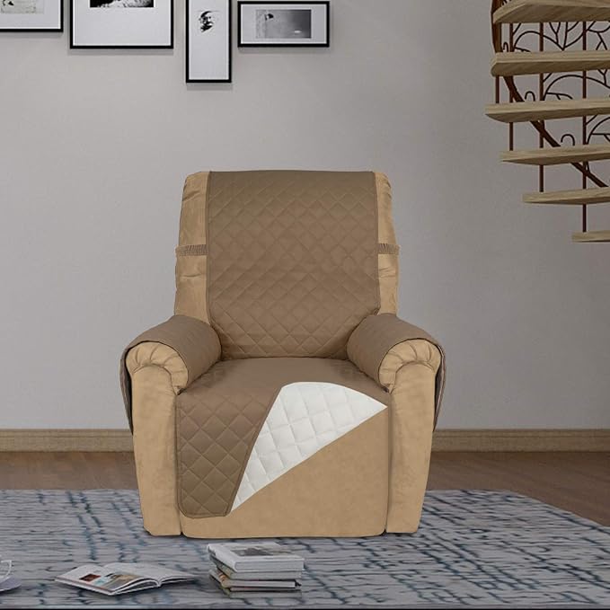 PureFit Reversible Recliner Chair Covers Couch Covers for Dogs, 19 in | Camel/Ivory, Water Resistant Couch Protector, Washable Pet Couch Cover with Non Slip and Elastic Straps For Kids - Image 2