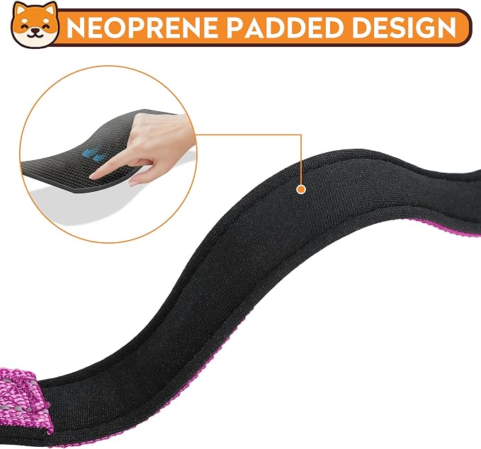 Reflective Dog Collar, Adjustable Soft Neoprene Padded,Rose Red,L | Breathable Nylon for Large Dogs,Tear-Resistant Webbing,Chafe‑Free on Walks and Hikes,Metal D-Ring,Night Safety - Image 4