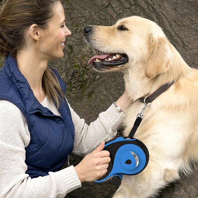 26Ft Retractable Dog Leash - for Dog Up to 110lbs, Tangle Free Walking Leash with Chew Proof Cable | LED Light | Dispenser | Poop Bags, Quick Lock Braking & Non-Slip Handle (Blue) - Image 7