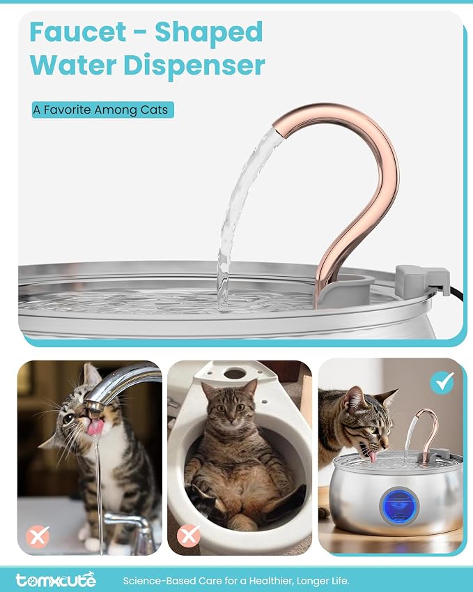 Cat Water Fountain Stainless Steel -135oz/4.0L Cat Fountain for Drinking | Ultra Quiet Pump, Easy to Clean, Come with 3 Filters, Pet Watering Bowl Dispenser for Cats, Dogs, Multiple Pets - Image 4