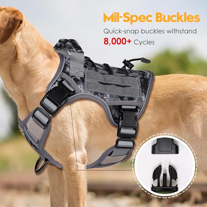 Heavy-Duty Tactical Dog Harness for Large Dogs, No Pull Adjustable Reflective Pet Vest with Molle System, K9 Military-Grade Control for Service Training, Outdoor & 10+ Breeds, Gray Camo, Medium - Image 3