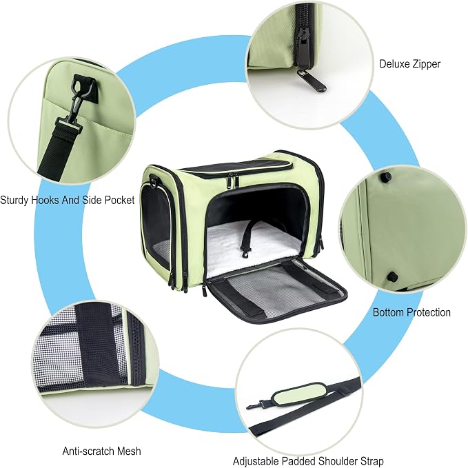 Soft Sided Carrier for Small Medium Cats Dogs,Removable Pad Collapsible Travel Pet Carrier Large Green - Image 6