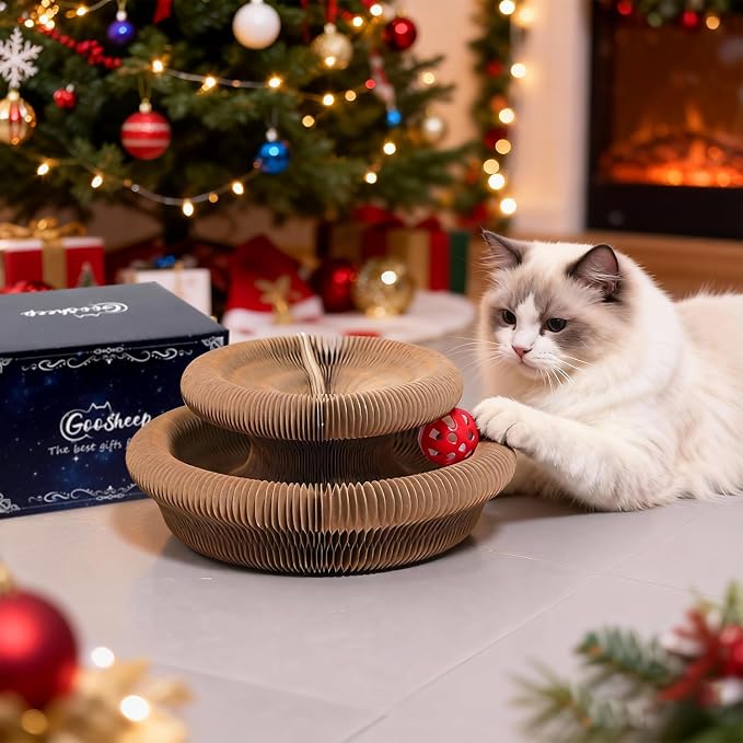 Goosheep 3 Pack Cardboard Cat Scratcher Board,Accordion Toy for Indoor Cats | Magic Organ Cat Scratching Post Sharpening Claws, Foldable Cat Toy with Bell, Exercise&Play for Indoor Small&Medium-Sized Cat - Image 6