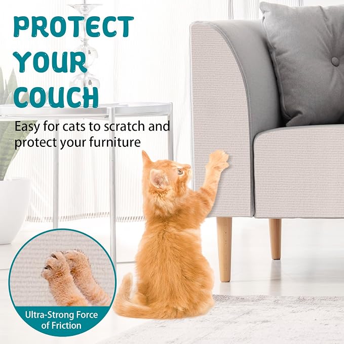 LSGCQ Cat Scratch Mat Self Adhesive Cat Scratch Furniture Protector | Self Adhesive Cat Scratching Mat Replacement for Cat Tree Post Couch Wall Furniture Protector (39.3" x 15.8", Cream White) - Image 4