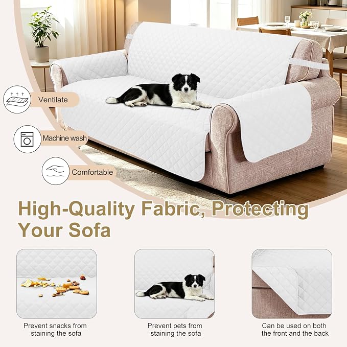 Reversible Loveseat Couch Sofa Covers, 2-Seater, White/White | Loveseat Covers for Dogs Water Repellent, Friendly Furniture Protector with Elastic Straps for Living Room - Image 5