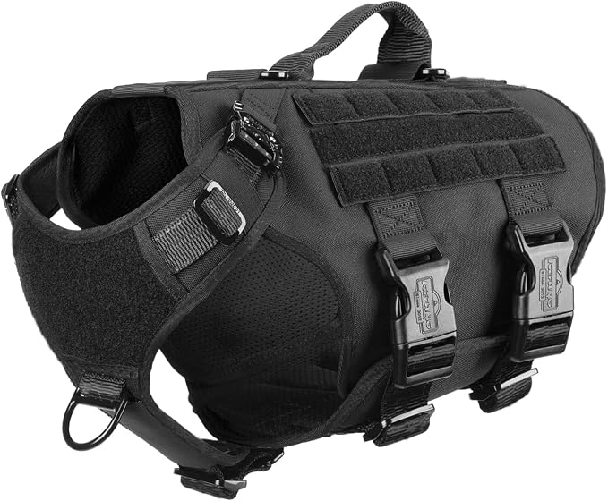 ICEFANG No Pull Tactical Dog Harness for Medium Dogs,Adjustable Dog Vest | Control Handle,MOLLE Panel,Front Hook,3 Leash Clips,Soft Padded,for walking training,Black,Medium by ICEFANGDIRECT
