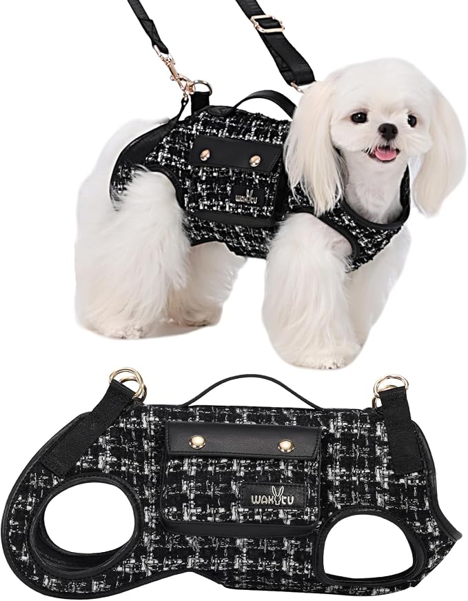 Wakytu Dog Lift Harness Dog Carrier Sling for Small Dogs & Cats,M | stylish puppy sling carrier with handle & pocket,adjustable leash,walking & travel by Petshome
