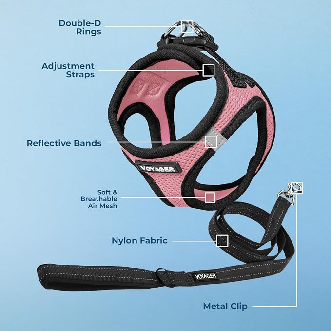 Best Pet Supplies Voyager Step-in Air All Weather Mesh Harness and Reflective Dog 5ft Leash Combo with Neoprene Handle, for Small, Medium and Large Breed Puppies - Pink Base, Medium - Image 4