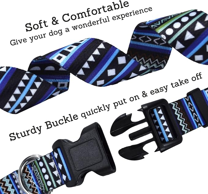 Mihqy Dog Collar for Medium Dogs, Fashion Design, Bohemian Blue,M | Neck Fit 12.9"-21.6", Multiple Patterns，4 Sizes for Small Medium Large Dogs, Comfortable for Walks and Outdoor Hikes - Image 5
