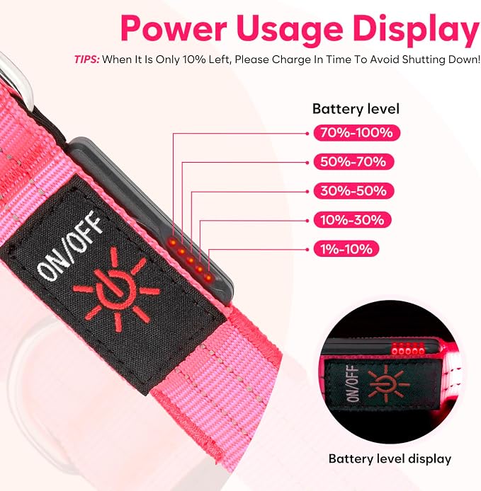 LED Dog Leash, 4 Ft Light Up Dog Leash USB Rechargeable Waterproof, Nylon Reflective Leashes with Padded Handle, Safety Glow in The Dark Walking Lead for Large Medium Small Pets(Pink) - Image 2