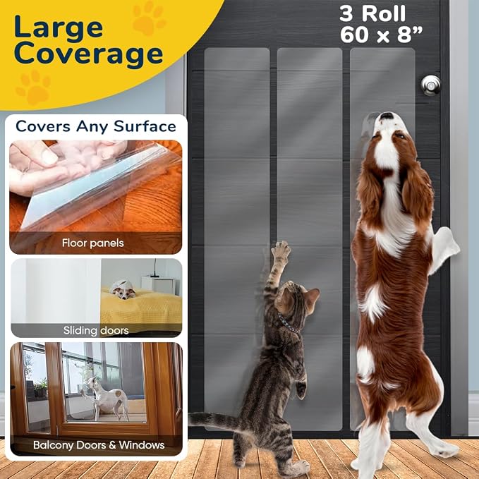 PROTECTO Door Protector from Dog Scratching w/Utility Knife - 3-Pack 60x8 | Door Scratch Protector for Dogs & Cats - Clear Dog Scratch Door Protector for Doors & Frames - No-Residue Door Guard - Image 6