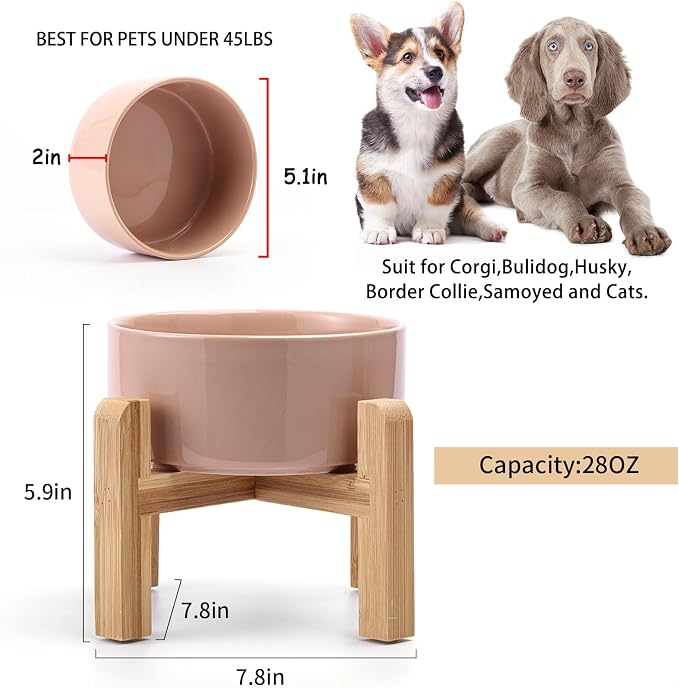 Petygooing 28 OZ Elevated/Raised Ceramic Dog Bowl for Small Medium Breeds, Dog Food Water Dish with Stand,Pet Bowl with Anti Slip Rubber for Cats Small and Medium Dogs (3.6 Cups) Khaki - Image 3