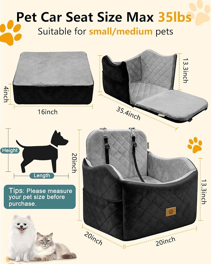 Dog Car Seat for Small Dogs Up to 35 lbs, Dog Bed for Car Fits Home Outdoor | 2-in-1 Design, Dog Car Bed Fits Car Seat and home, Safety Leashes, Easy Install, Anti-Slip, Storage Pockets, Detachable Cover - Image 3