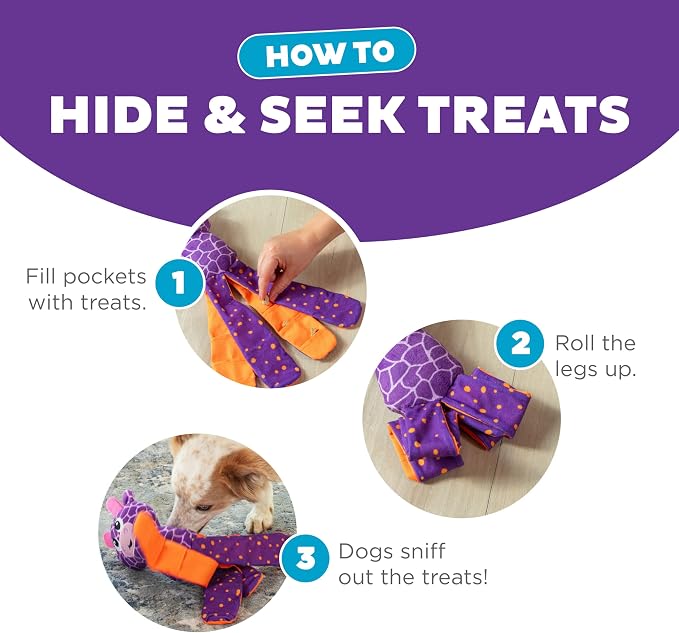 Outward Hound by Nina Ottosson Silly Legz Interactive Plush Dog Puzzle Dog Enrichment Toys, Plush, Floppy, Long, Giraffe, Purple - Image 4
