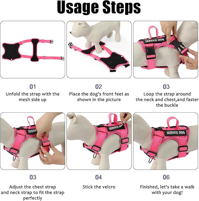 Service Dog Harness, Reflective Dog Vest Harness with 5 PCS Patches, Adjustable Soft Oxford Pet Harness, Inner Layer Mesh, Easy to Control for Small Medium Large Dogs - Image 3