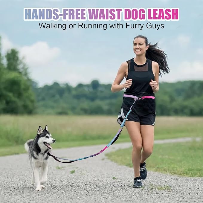 Heavy Duty Hands Free Dog Leash, 5-7 FT Reflective Adjustable Waist Dog Leash Belt with Padded Handles, Shock Absorbing Bungee and Car Seat Belt for Large Medium Dogs (Gradient Pink, XL) - Image 2