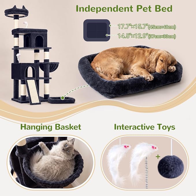 Globlazer Heavy Duty Cat Trees for Large Cats, Sturdy 72in Maine Coon Cat Tree for Large Cats 20 lbs+ Heavy Duty Cat Tower for Adult Biggest Cat with 6 Scratching Posts, Hammock, S72, Smoky Gray - Image 5