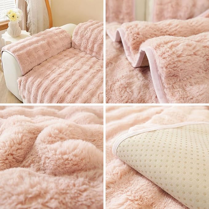 Faux Fur Couch Covers for Sofa Thick Fuzzy Sofa Covers for Dogs | Soft Warm Couch Cover Shaggy Fuzzy Sectional Sofa Cover Non-Slip Plush Sofa Slipcover Furniture Protector - Image 7