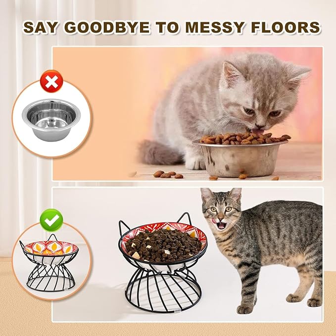 Metal Stand for Cat Dish - Raised Cat Bowl Holder with Anti Slip Sleeves - Black Iron - Elevated, Anti Vomiting, Backflow Prevention - 5.9 x 4.7 inches - Image 4