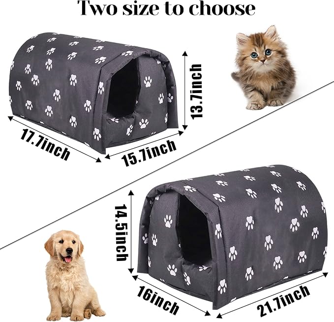 Fhiny Stray Cats Shelter, Waterproof Outdoor Cat House Foldable Warm Pet Cave for Winter Wild Animal Tent Bed Anti-Slip Kitten Cave for Feral Cat Dog Puppy Weatherproof Black (M:17.7"×15.7"×13.7") - Image 6