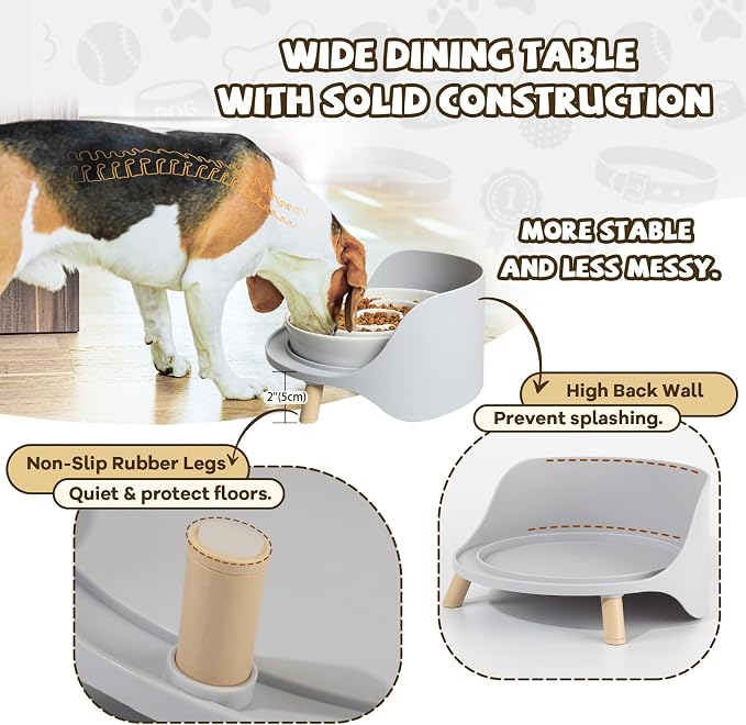 Raised Dog Feeder Bowl Stand (Without Bowls), Fits Dish up to Φ 8" | Spill Proof Elevated Dog Food Stand, Anti-slip Pet Food Holder Feeding Table for Medium and Large Breeds, Grey - Image 3