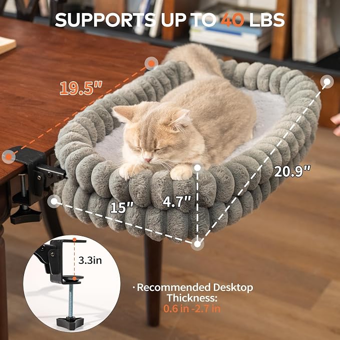 CHEERPALS Cloud Cat Bed Desk Mounted Hammock for Indoor Cats Perch Foldable | Reversible Mesh Warm Plush Mat, 90° Space Saving, Machine Washable Support Pet Bed for Kitty and Puppy(Grey, Medium) - Image 6