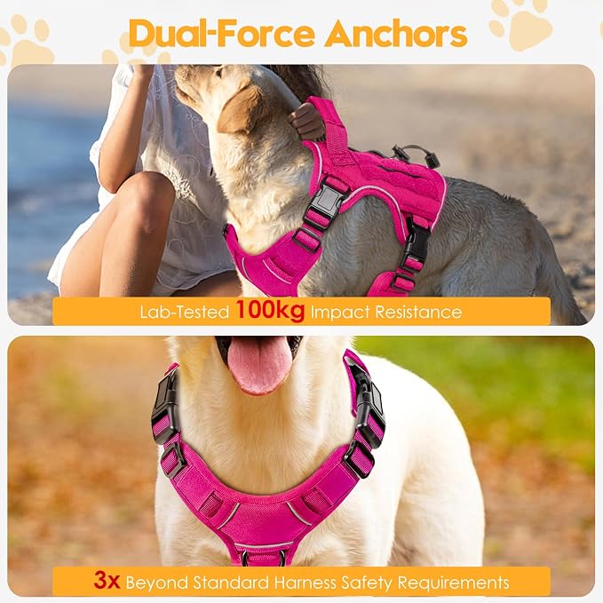 Heavy-Duty Tactical Dog Harness for Large Dogs, No Pull Adjustable Reflective Pet Vest with Molle System, K9 Military-Grade Control for Service Training, Outdoor & 10+ Breeds, Hot Pink, Medium - Image 4